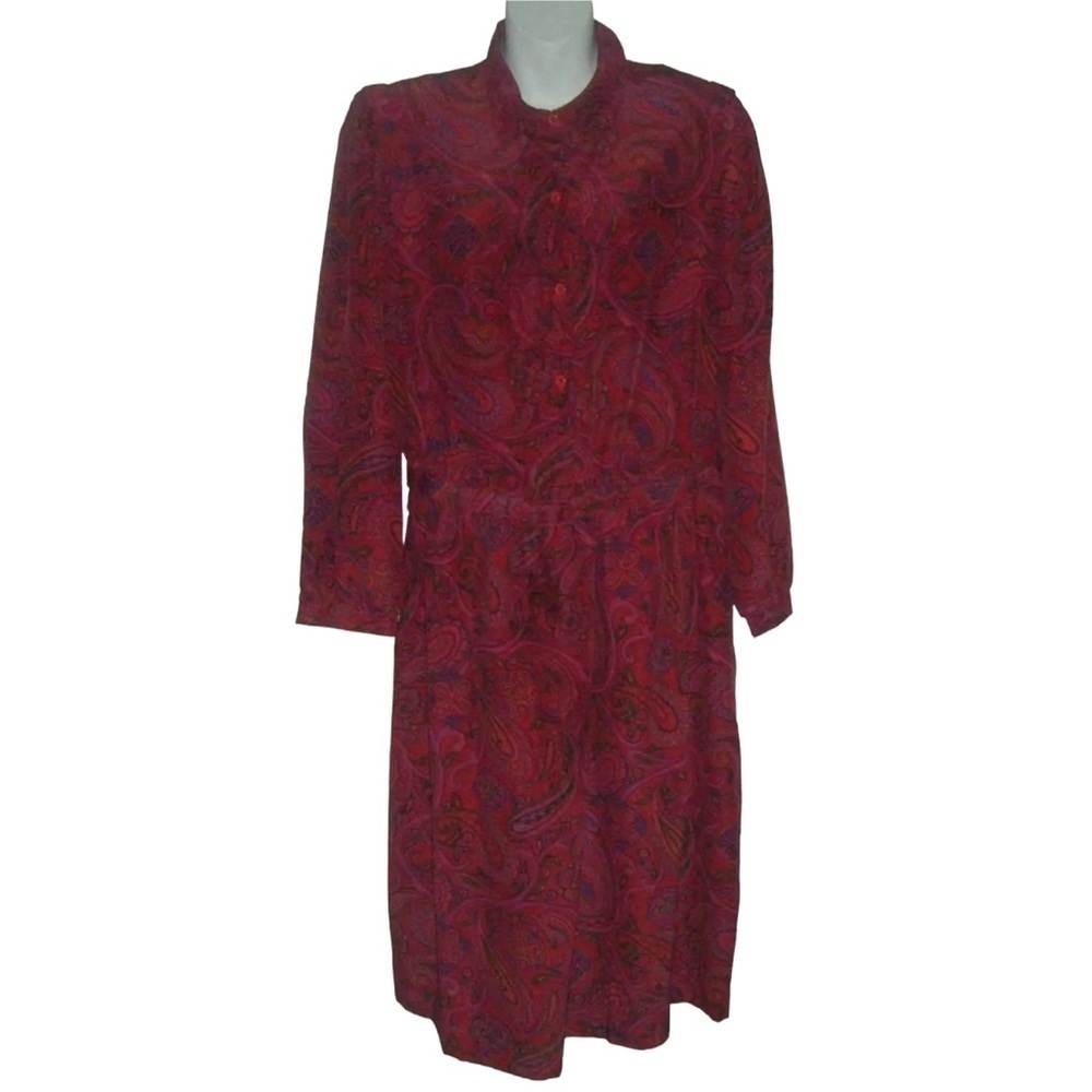 Kenny Classics Dress Vintage 50s Red Paisley Shirt Belt Retro Boho Pinup Plus